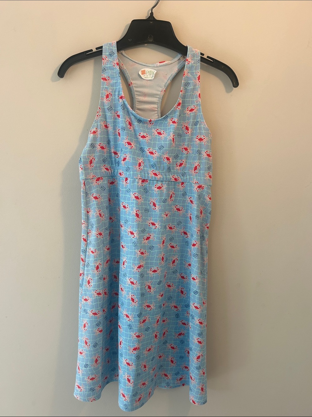 Light Blue Crab-Print Racerback Casual Dress